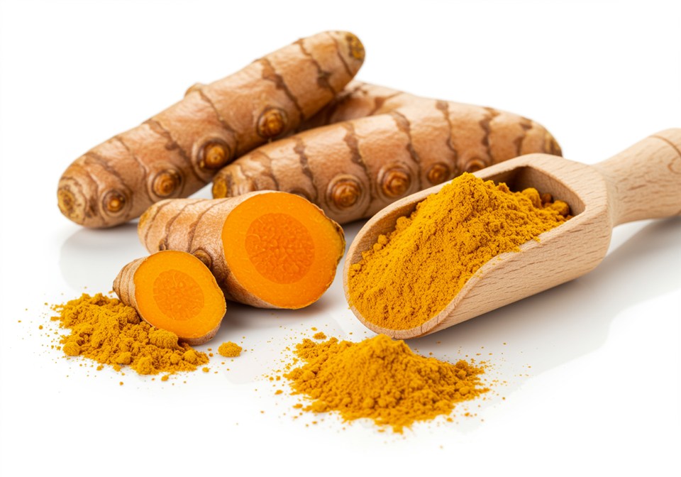 Turmeric roots and powder